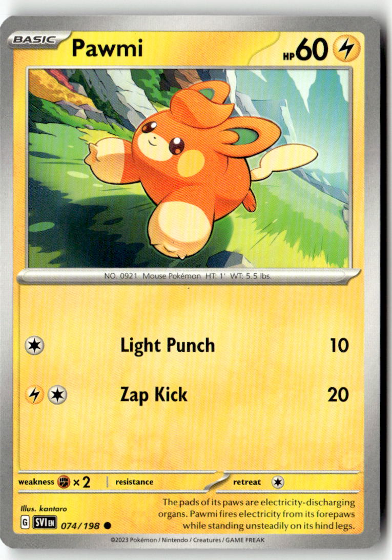 Front of Pawmi 074/198 from Scarlet & Violet Base Set