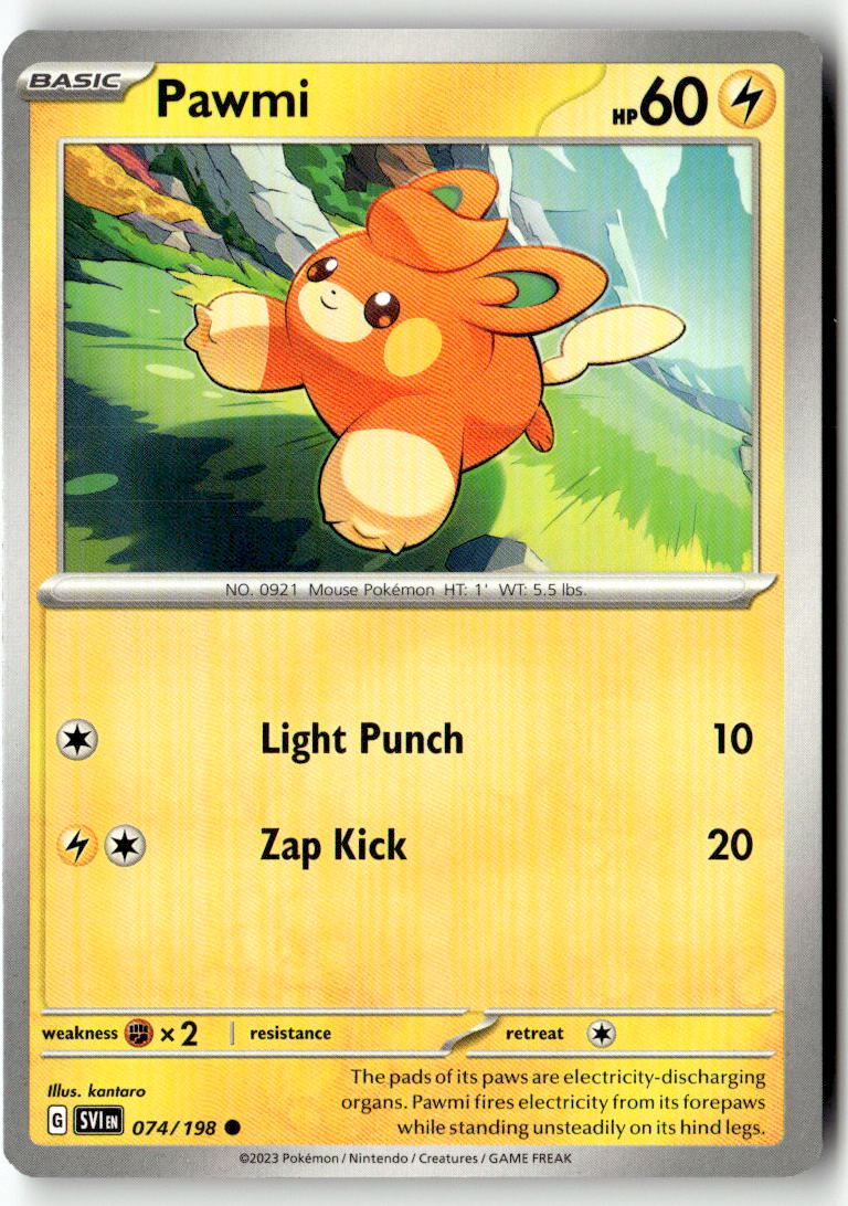Front of Pawmi 074/198 from Scarlet & Violet Base Set