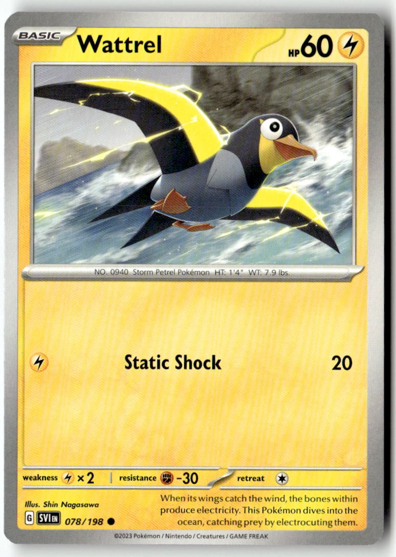 Front of Wattrel 078/198 from Scarlet & Violet Base Set