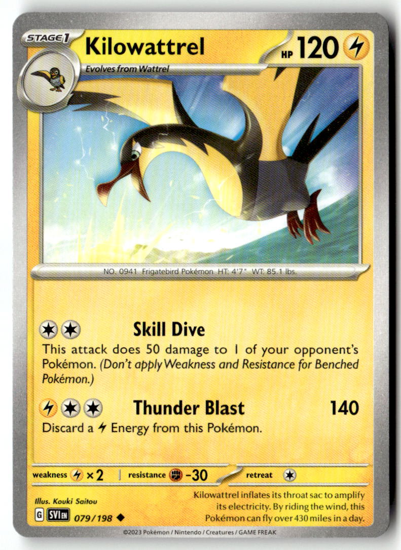 Front of Kilowattrel 079/198 from Scarlet & Violet Base Set
