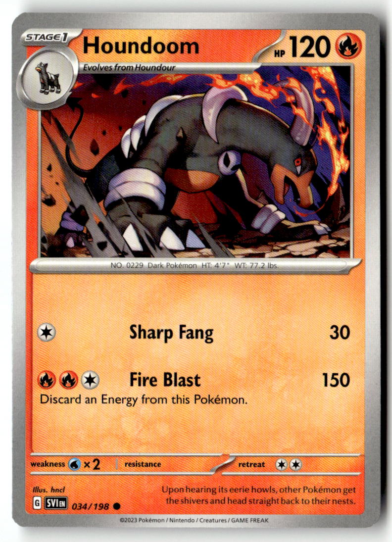 Front of Houndoom 034/198 from Scarlet & Violet Base Set
