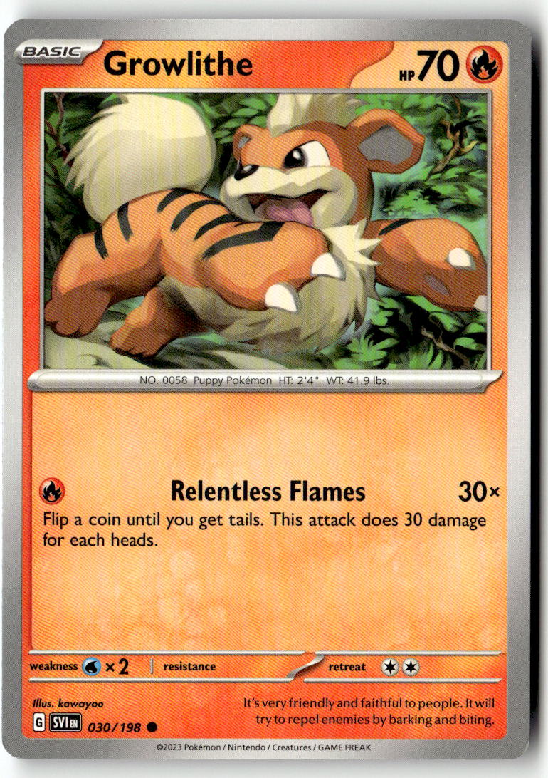 Front of Growlithe 030/198 from Scarlet & Violet Base Set