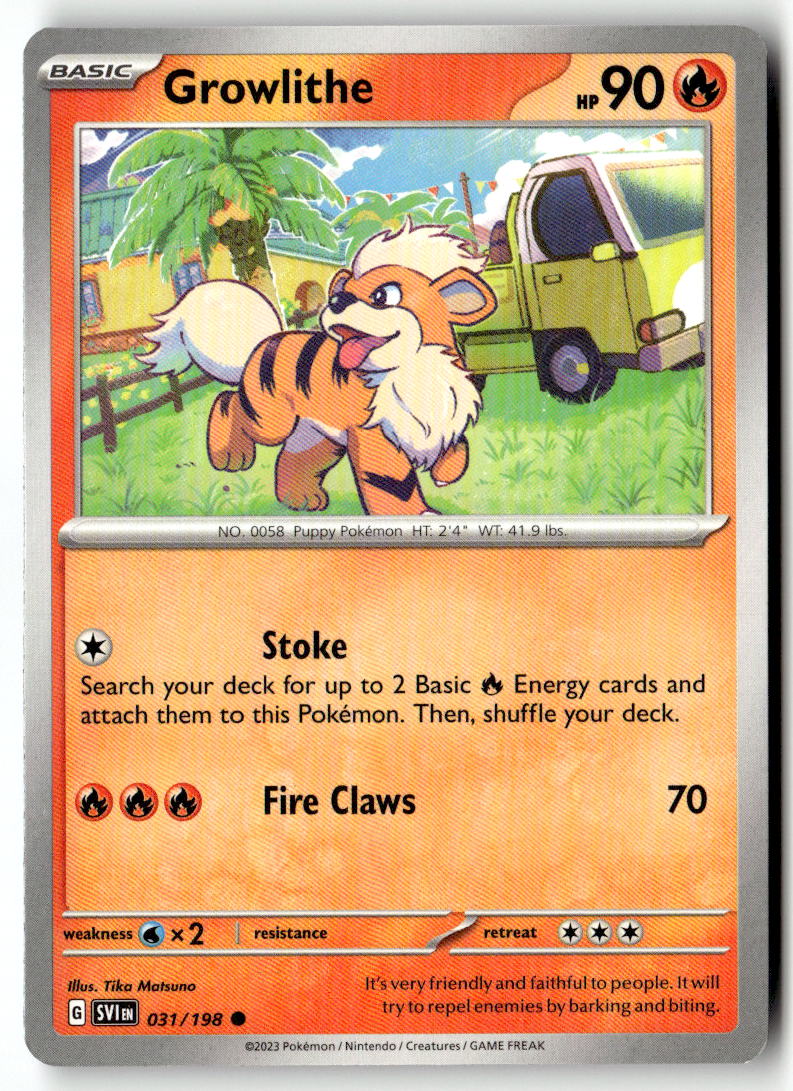 Front of Growlithe 031/198 from Scarlet & Violet Base Set