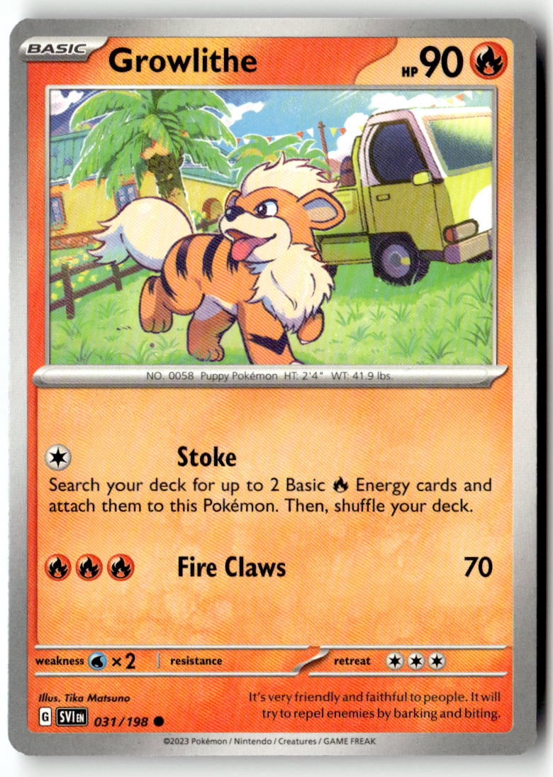 Front of Growlithe 031/198 from Scarlet & Violet Base Set
