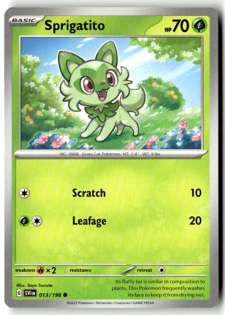 Front of Sprigatito 013/198 from Scarlet & Violet Base Set