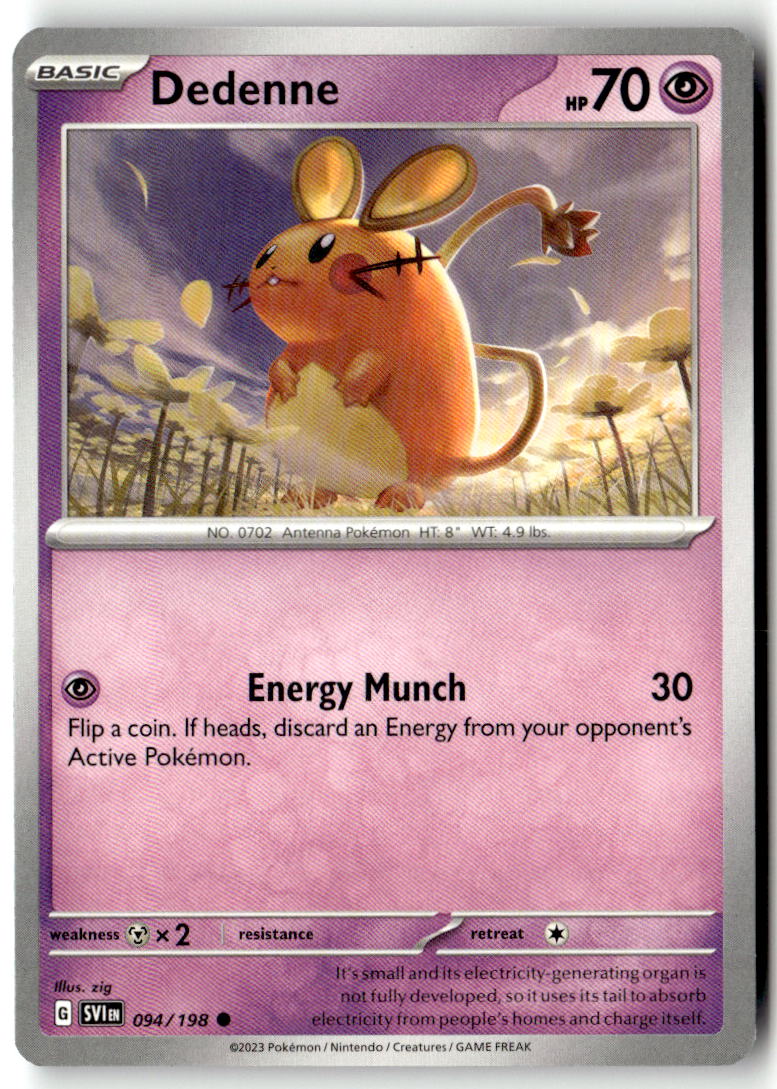 Front of Dedenne 094/198 from Scarlet & Violet Base Set