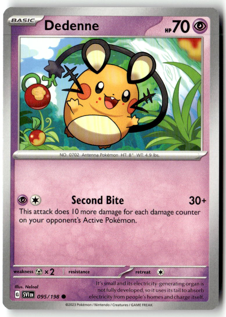 Front of Dedenne 095/198 from Scarlet & Violet Base Set