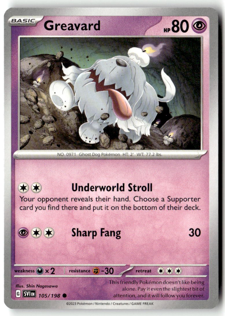 Front of Greavard 105/198 from Scarlet & Violet Base Set