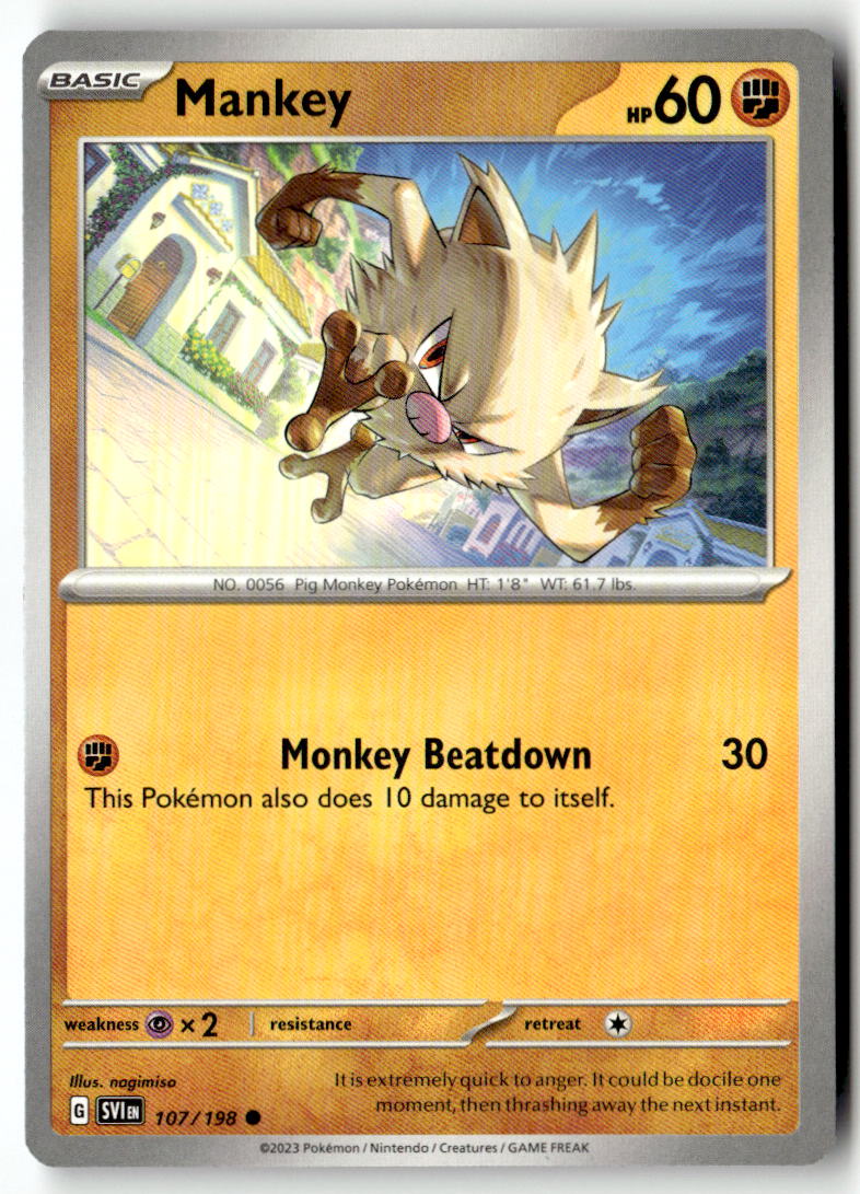 Front of Mankey 107/198 from Scarlet & Violet Base Set