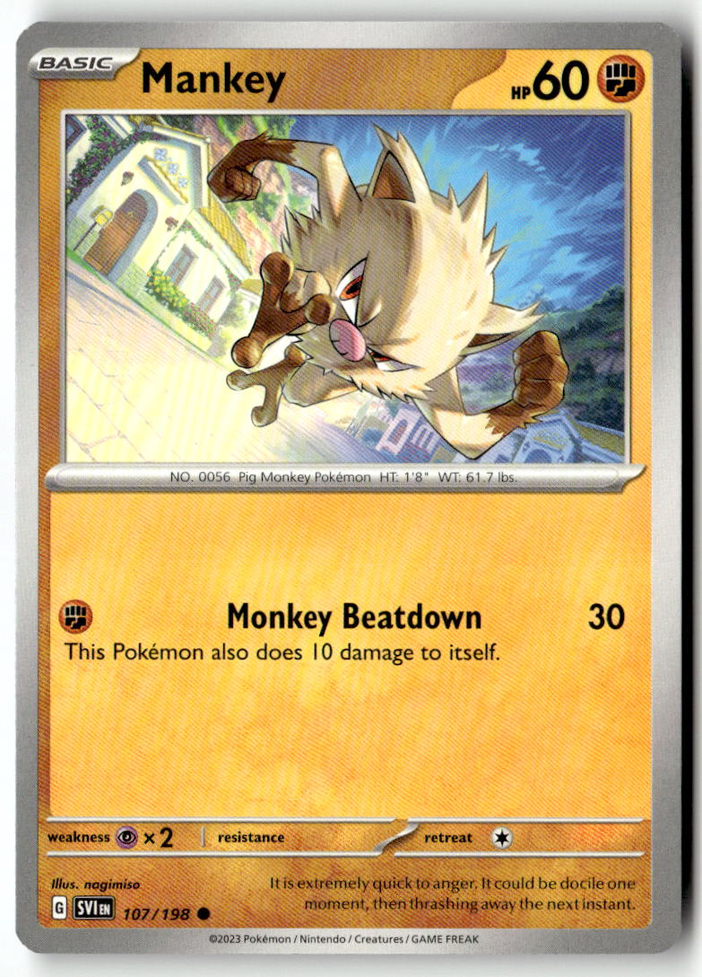 Front of Mankey 107/198 from Scarlet & Violet Base Set