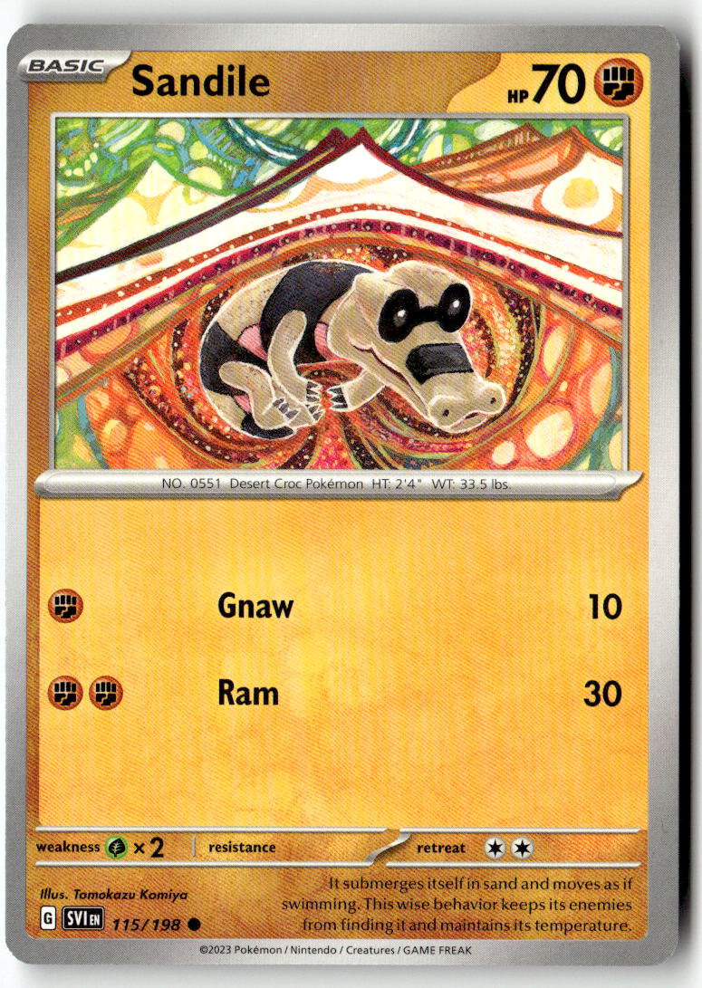 Front of Sandile 115/198 from Scarlet & Violet Base Set