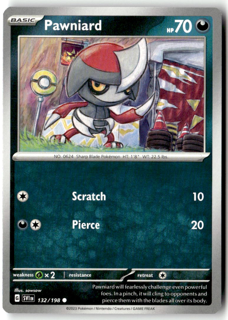 Front of Pawniard 132/198 from Scarlet & Violet Base Set