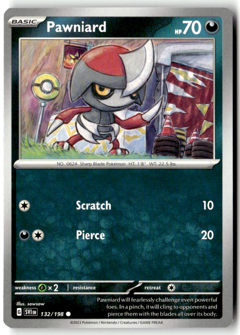 Front of Pawniard 132/198 from Scarlet & Violet Base Set