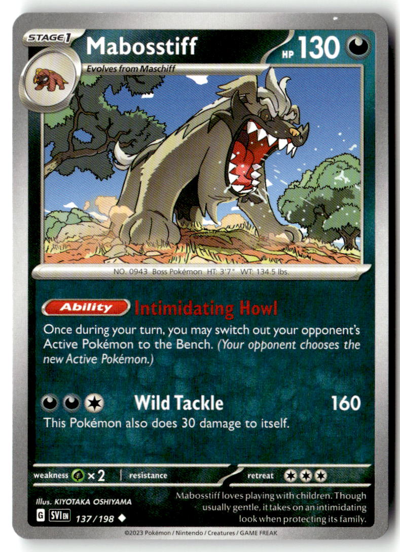 Front of Mabosstiff 137/198 from Scarlet & Violet Base Set