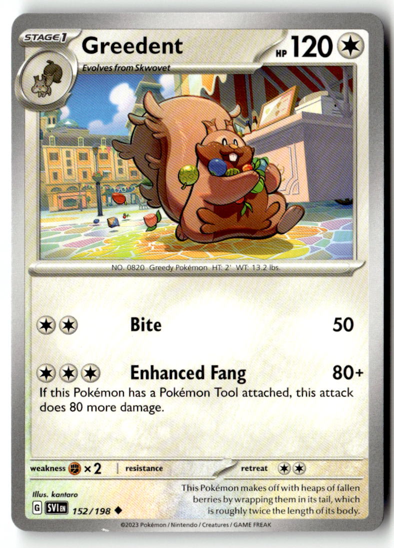 Front of Greedent 152/198 from Scarlet & Violet Base Set