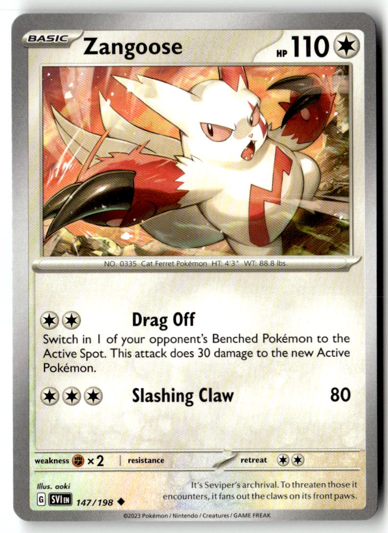 Front of Zangoose 147/198 from Scarlet & Violet Base Set