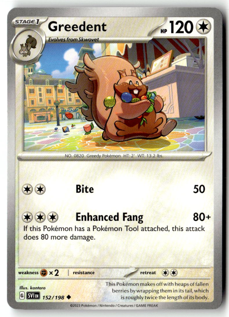 Front of Greedent 152/198 from Scarlet & Violet Base Set