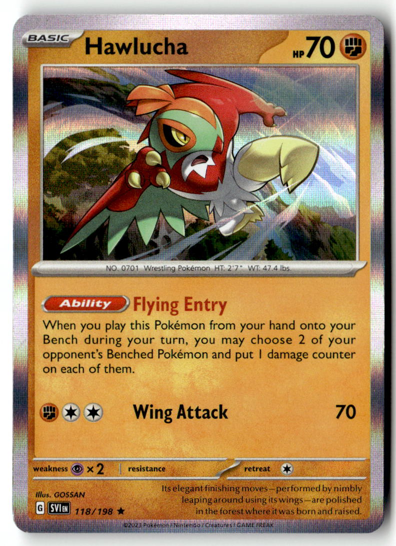 Front of Hawlucha 118/198 from Scarlet & Violet Base Set