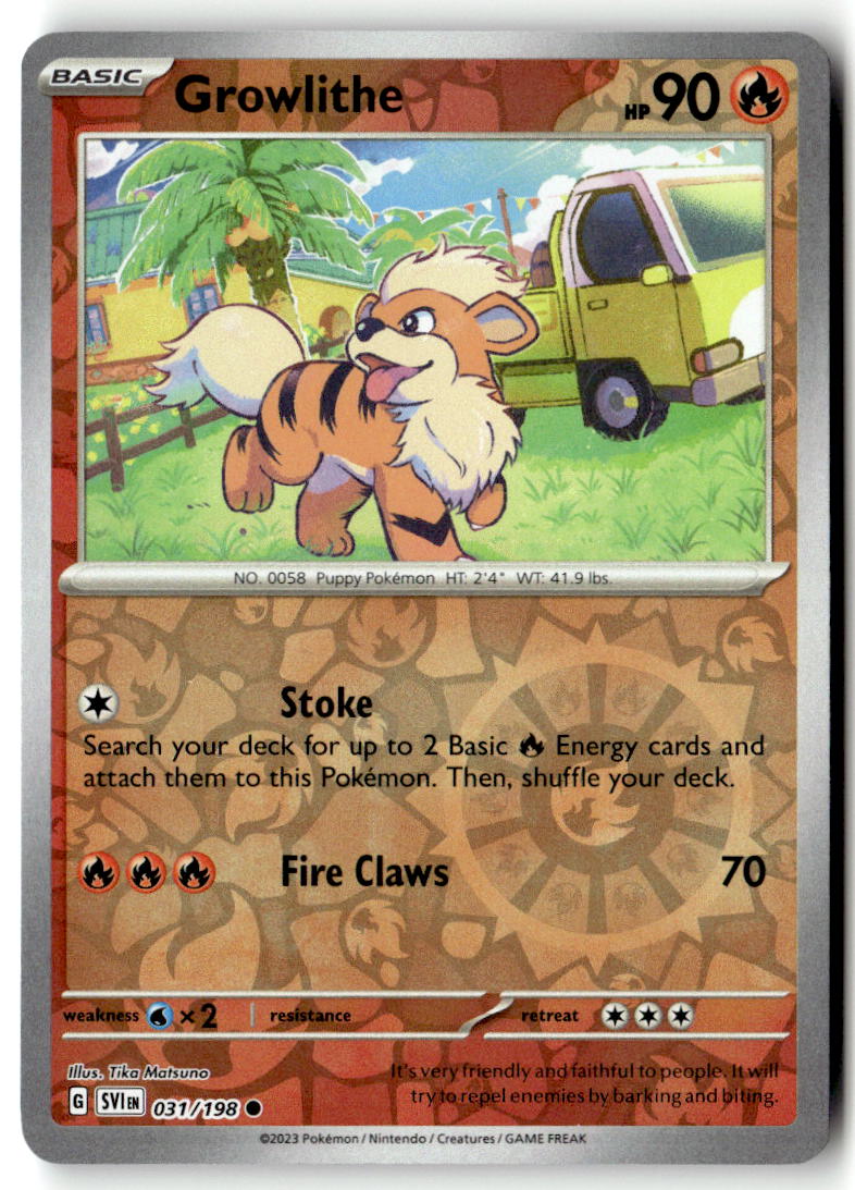 Front of Growlithe 031/198 from Scarlet & Violet Base Set