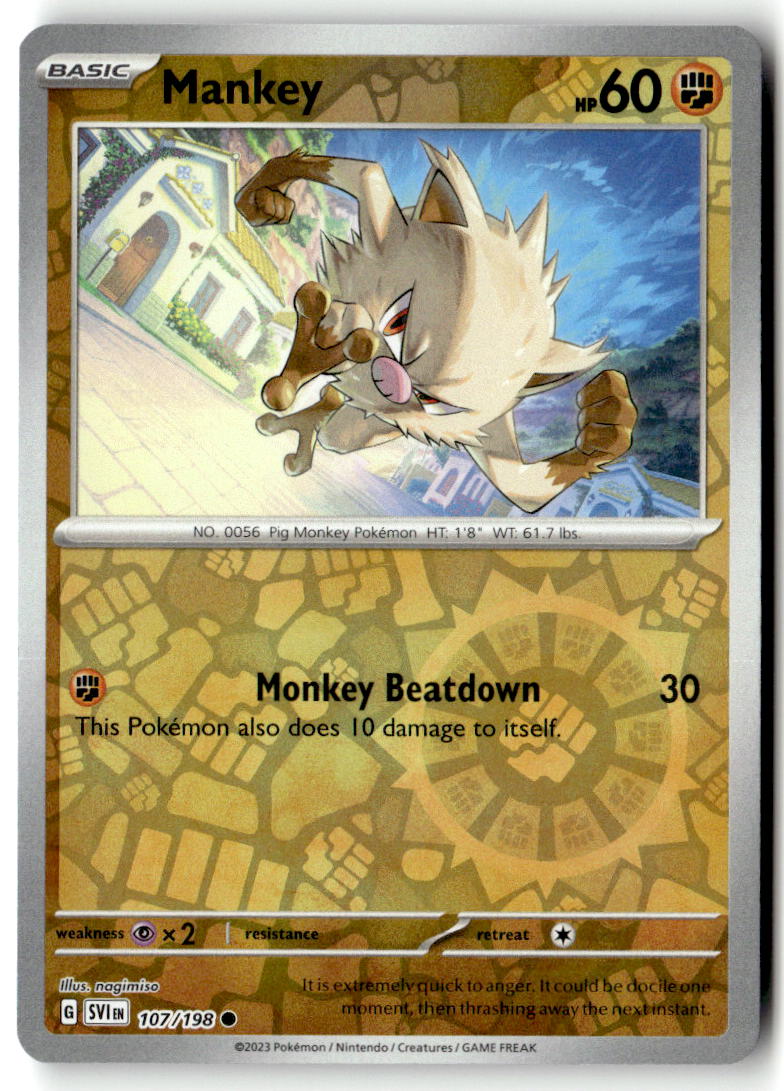 Front of Mankey 107/198 from Scarlet & Violet Base Set