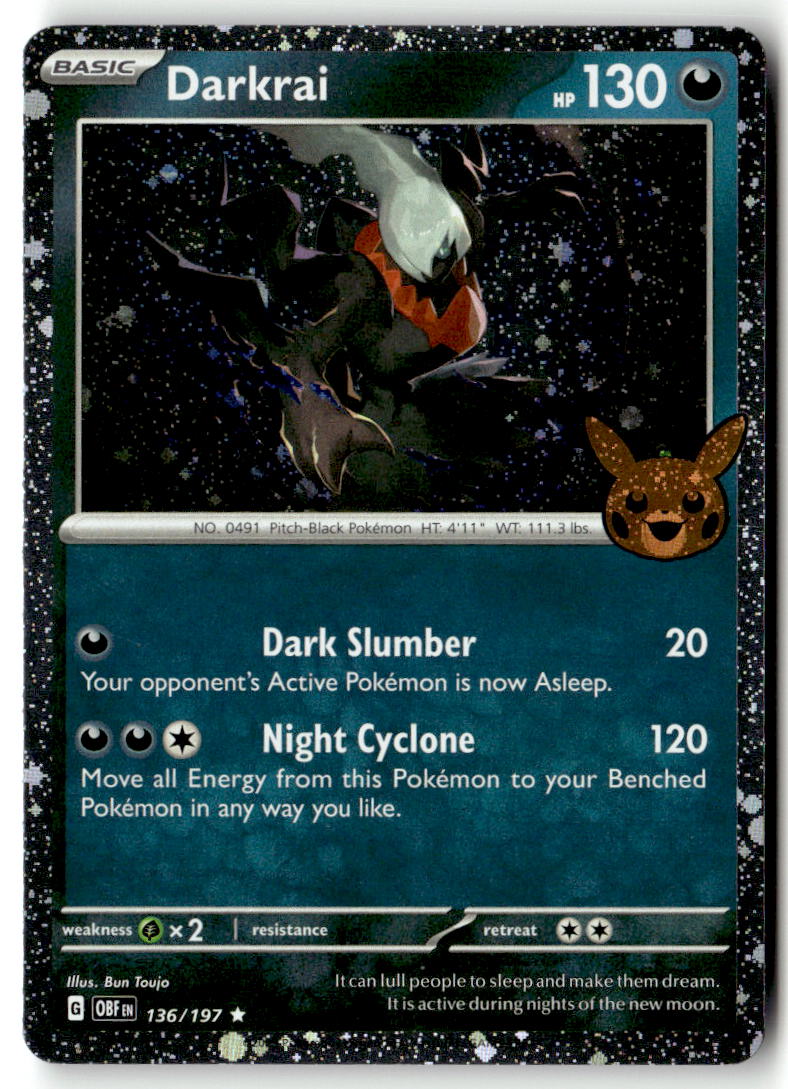 Front of Darkrai (Cosmos Holo) 136/197 from Trick or Trade BOOster Bundle 2024