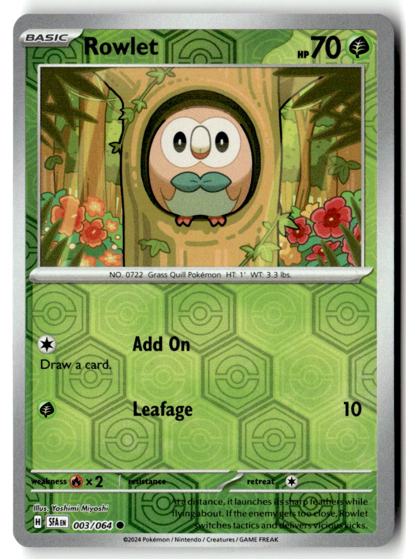 Front of Rowlet 003/064 from Shrouded Fable