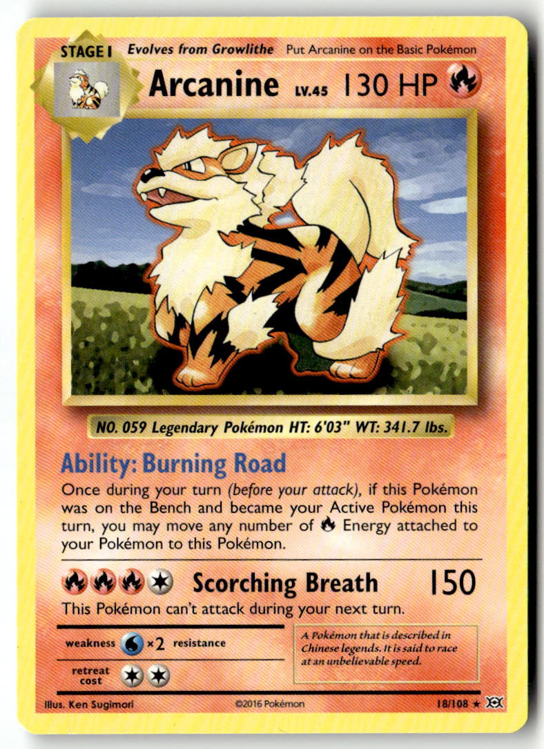 Front of Arcanine 18/108 from XY - Evolutions
