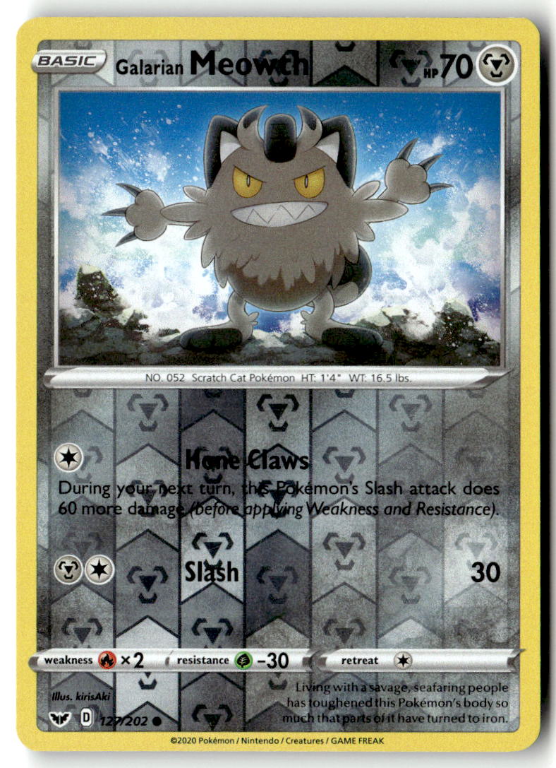 Front of Galarian Meowth 127/202 from Sword & Shield Base Set