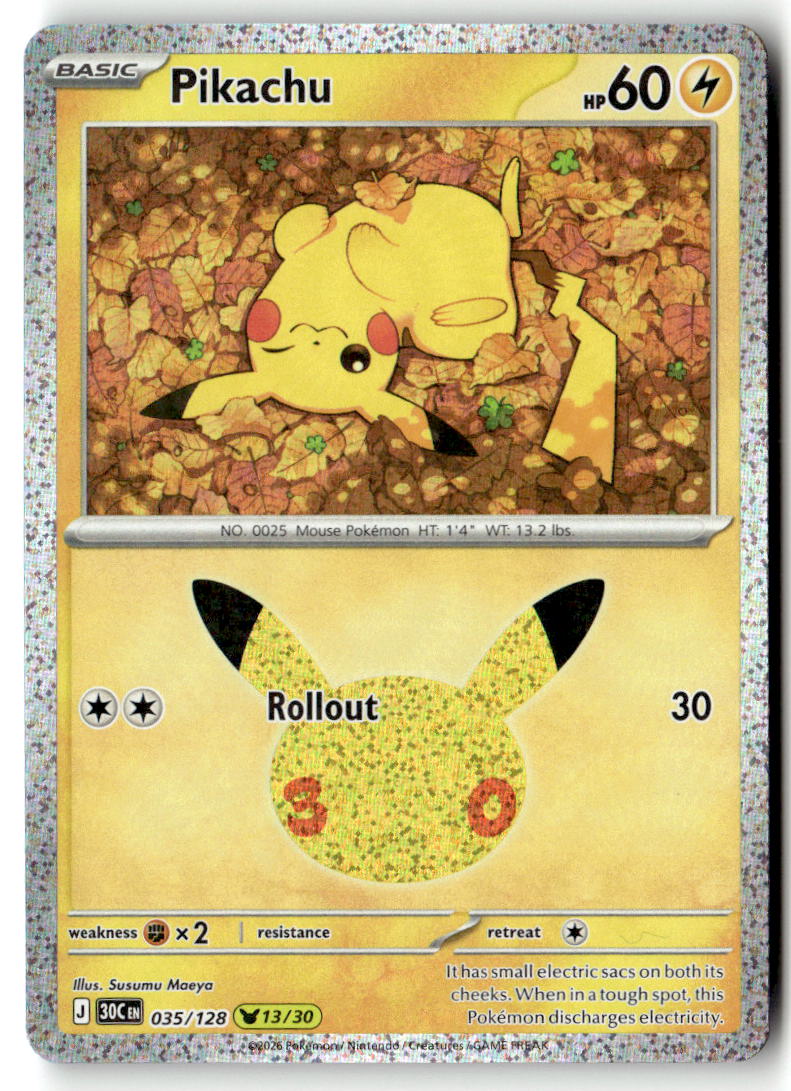 Front of Pikachu 035/128 from 30th Celebration