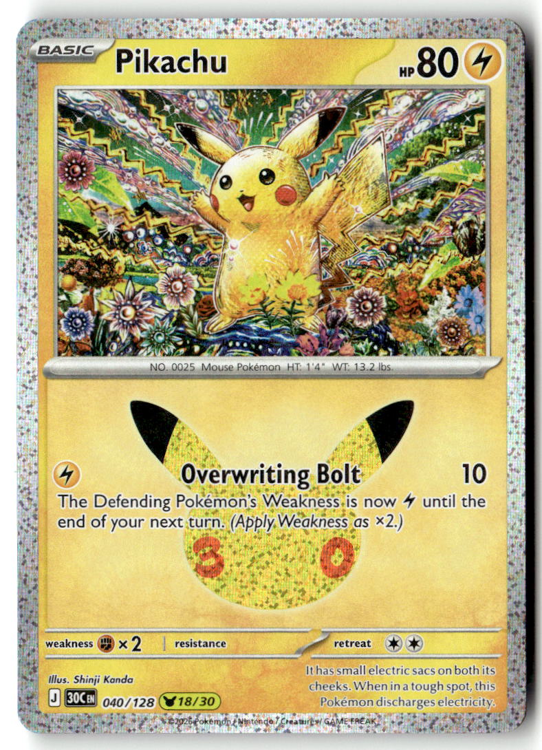 Front of Pikachu 040/128 from 30th Celebration