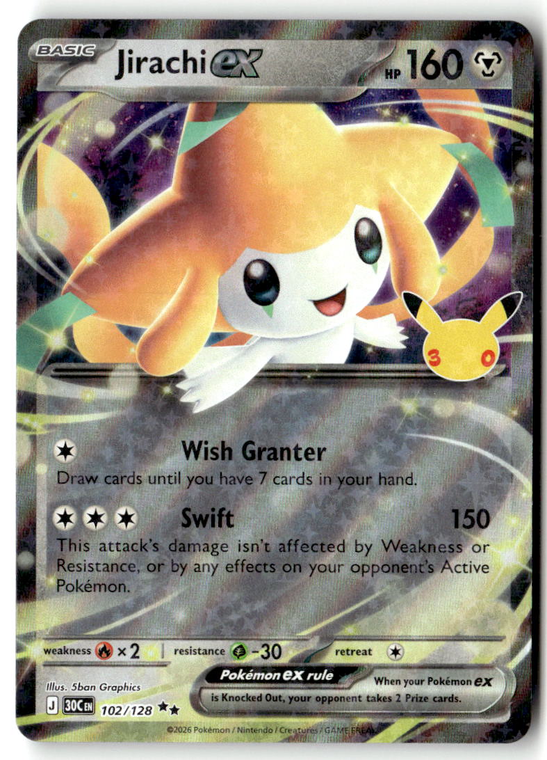 Front of Jirachi ex 102/128 from 30th Celebration