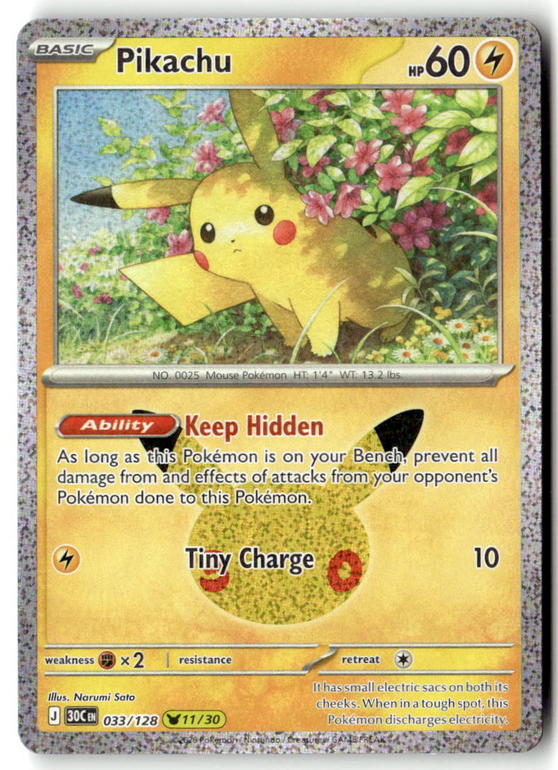 Front of Pikachu 033/128 from 30th Celebration