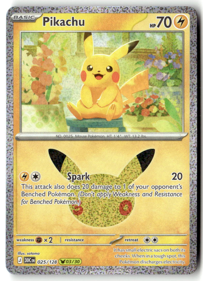 Front of Pikachu 025/128 from 30th Celebration