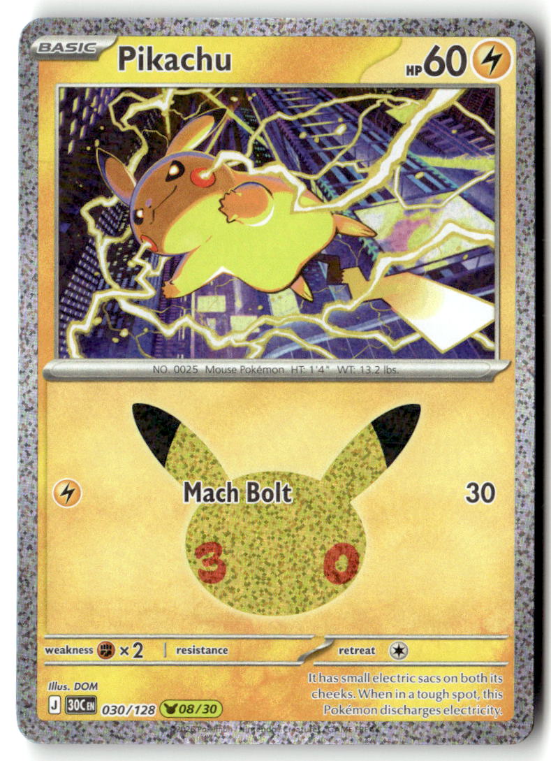 Front of Pikachu 030/128 from 30th Celebration