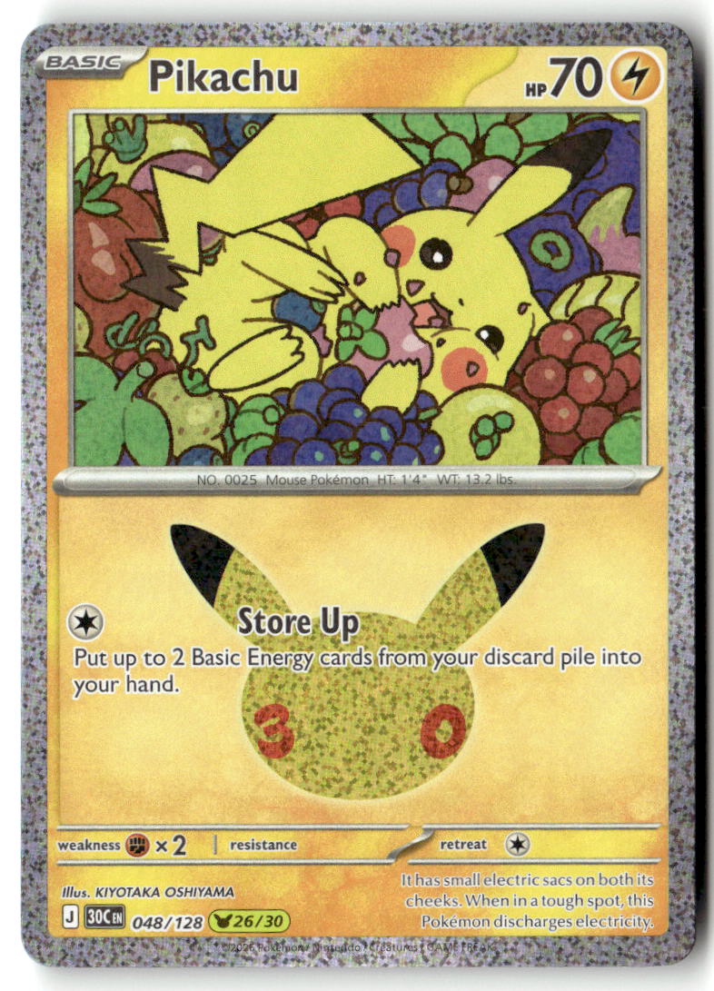 Front of Pikachu 048/128 from 30th Celebration