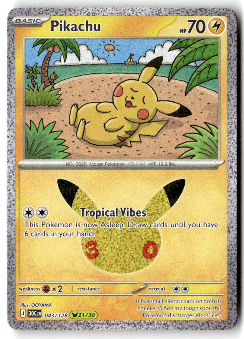 Front of Pikachu 043/128 from 30th Celebration