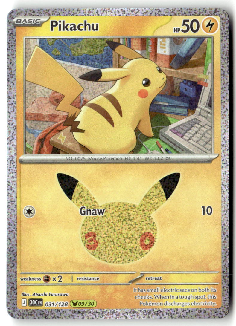Front of Pikachu 031/128 from 30th Celebration