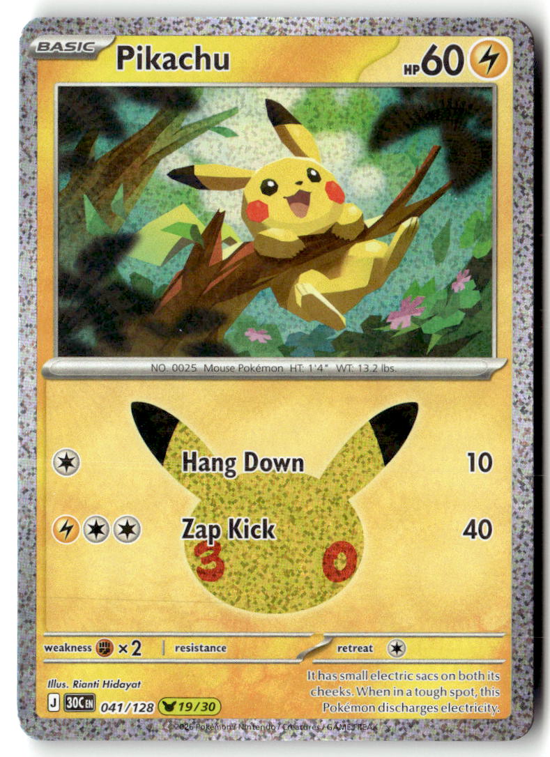 Front of Pikachu 041/128 from 30th Celebration