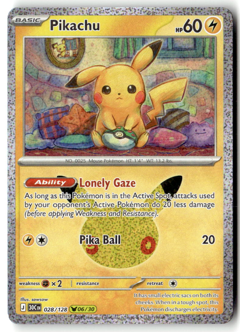 Front of Pikachu 028/128 from 30th Celebration
