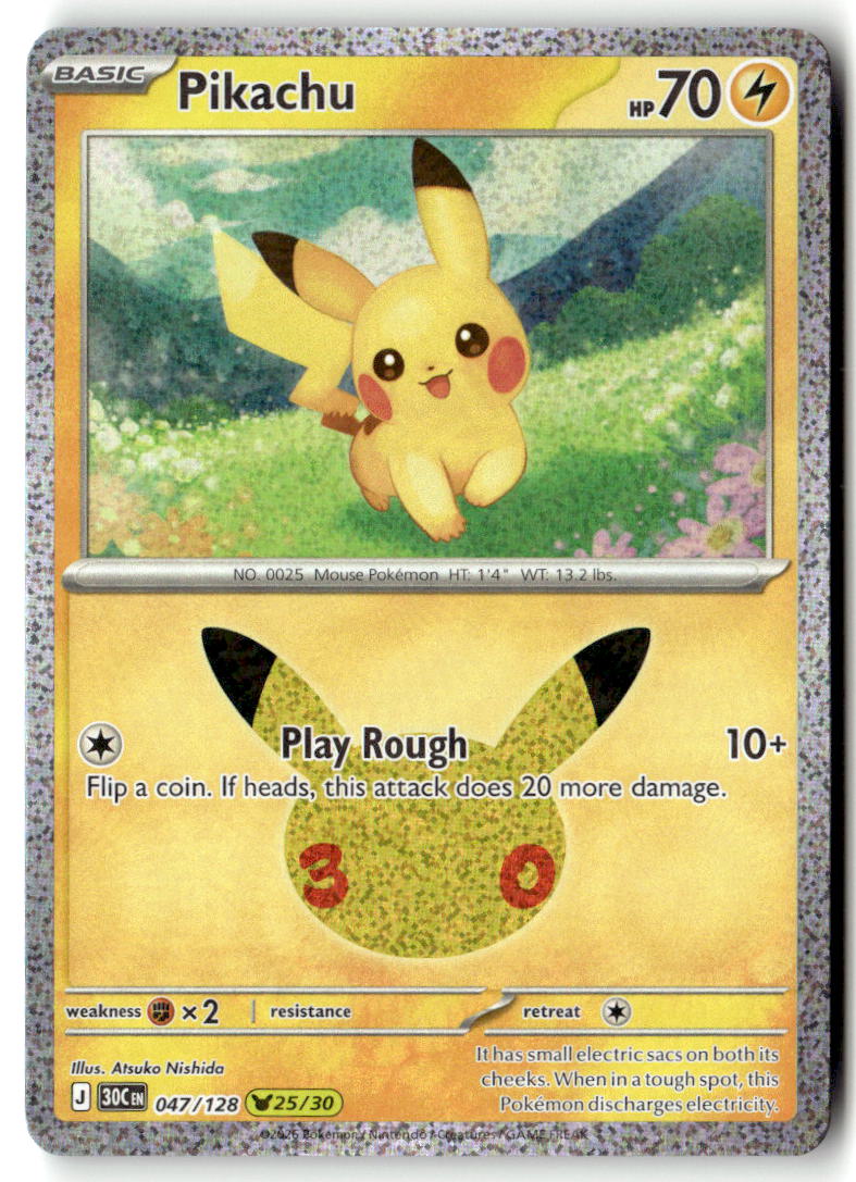 Front of Pikachu 047/128 from 30th Celebration