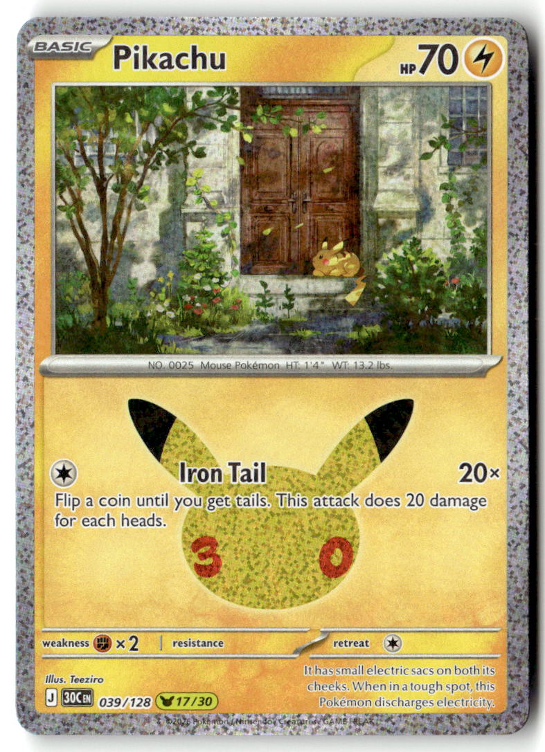 Front of Pikachu 039/128 from 30th Celebration