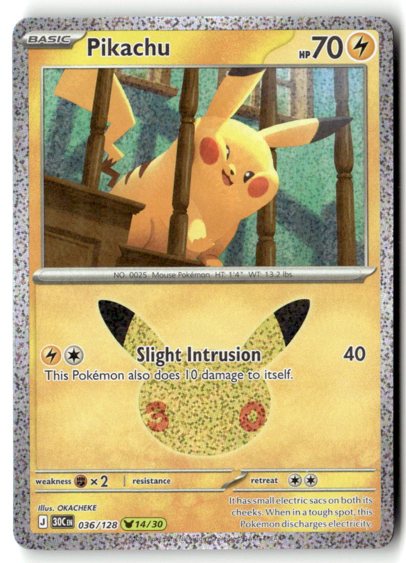 Front of Pikachu 036/128 from 30th Celebration