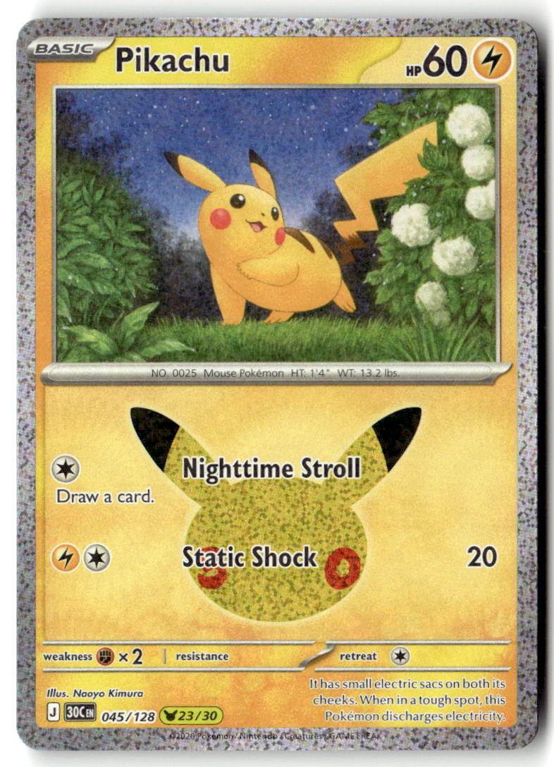 Front of Pikachu 045/128 from 30th Celebration