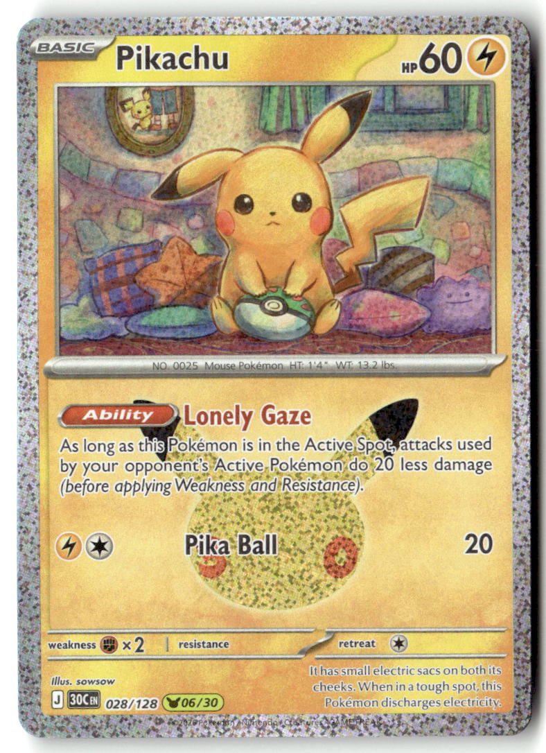 Front of Pikachu 028/128 from 30th Celebration