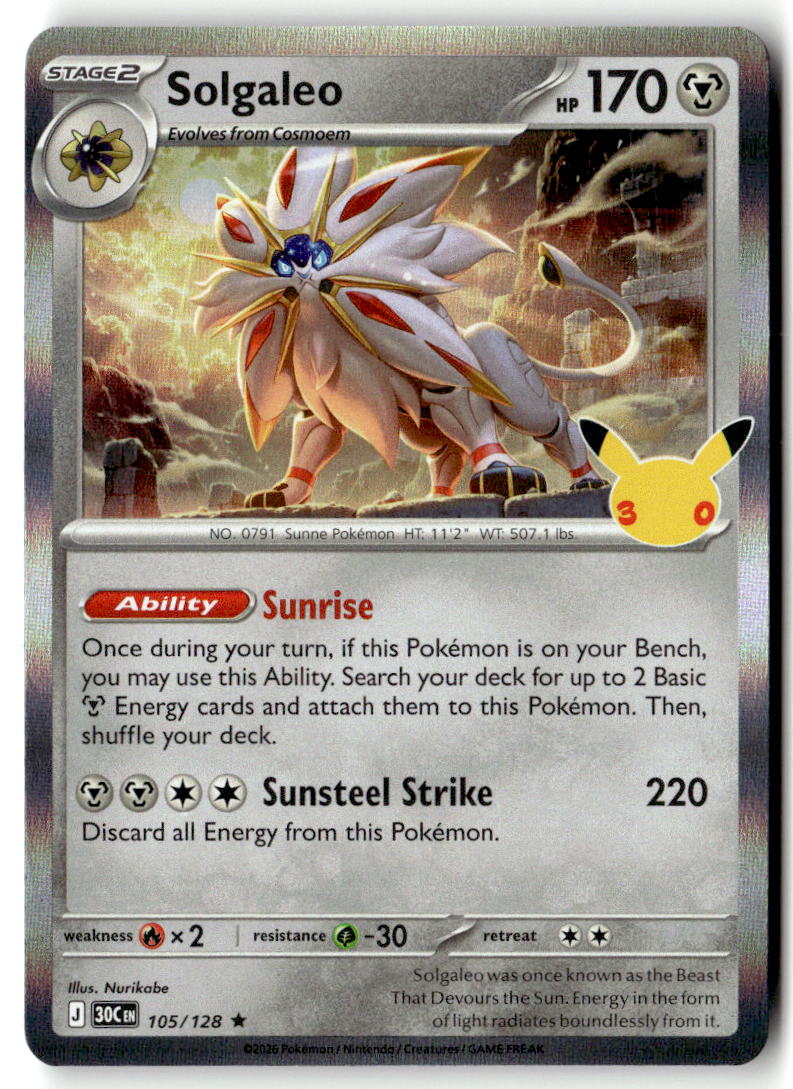 Front of Solgaleo 105/128 from 30th Celebration