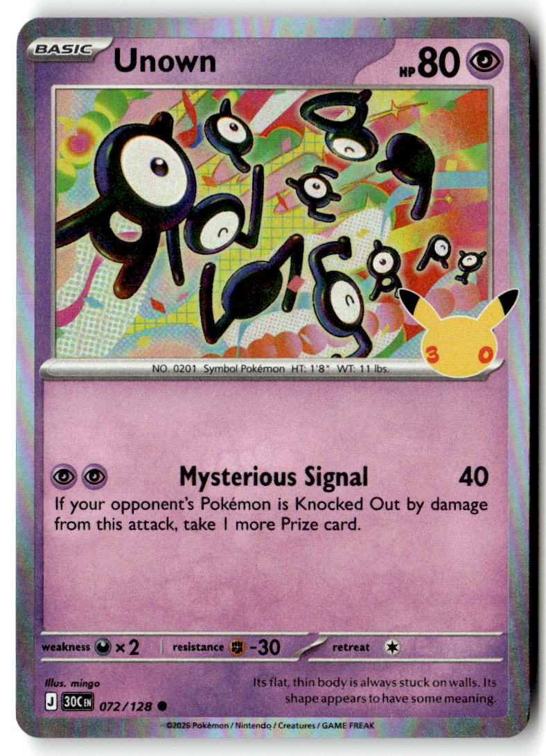 Front of Unown 072/128 from 30th Celebration