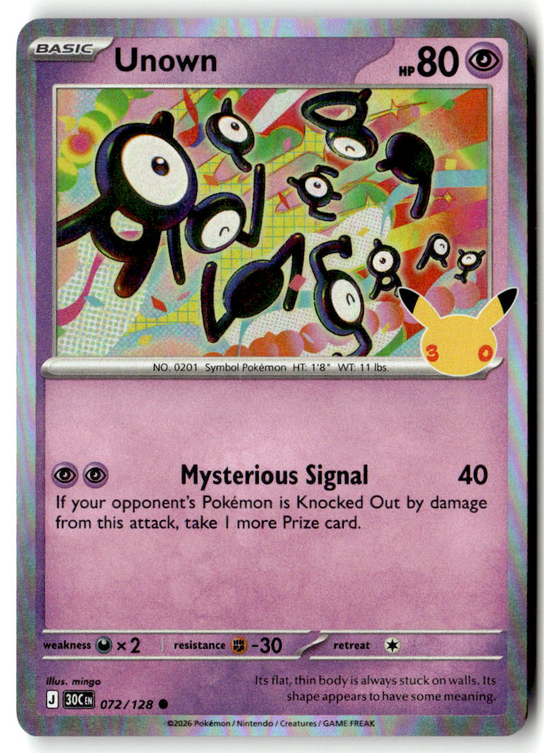 Front of Unown 072/128 from 30th Celebration