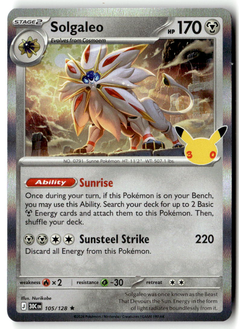 Front of Solgaleo 105/128 from 30th Celebration
