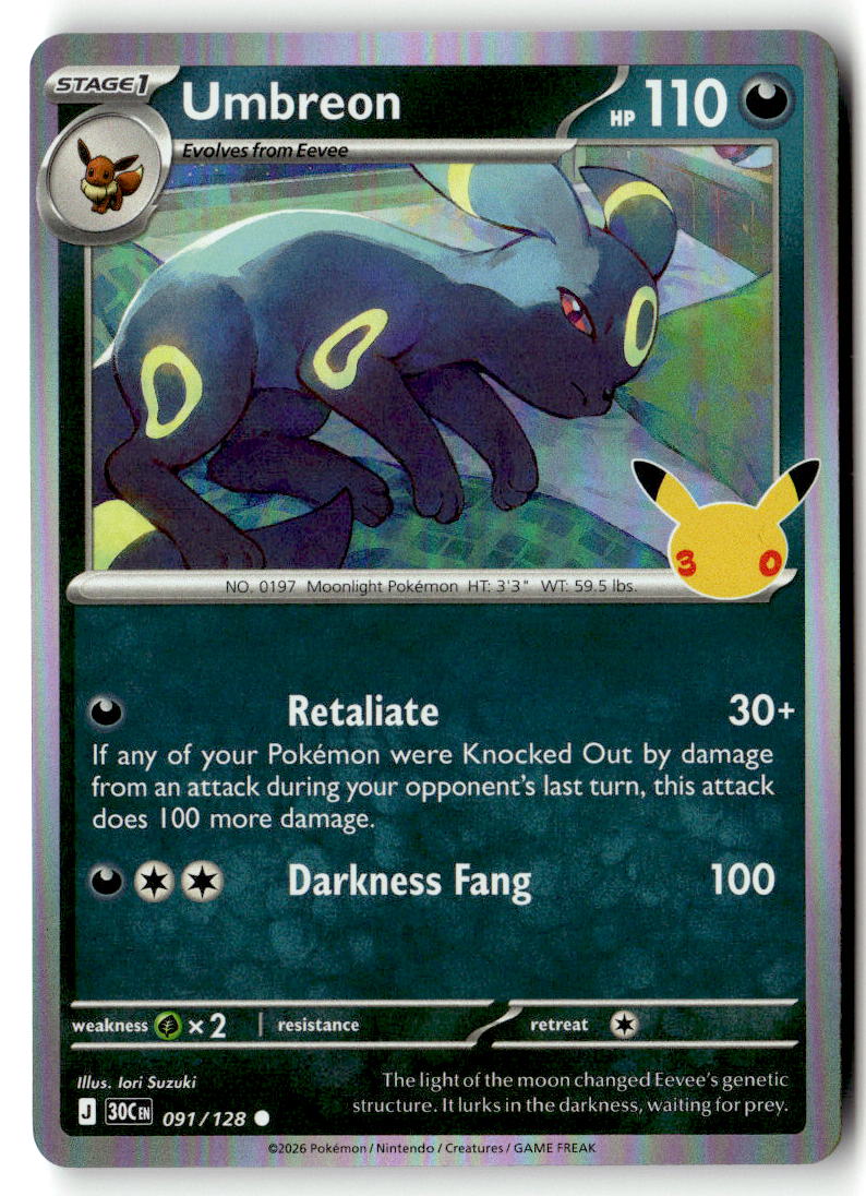 Front of Umbreon 091/128 from 30th Celebration
