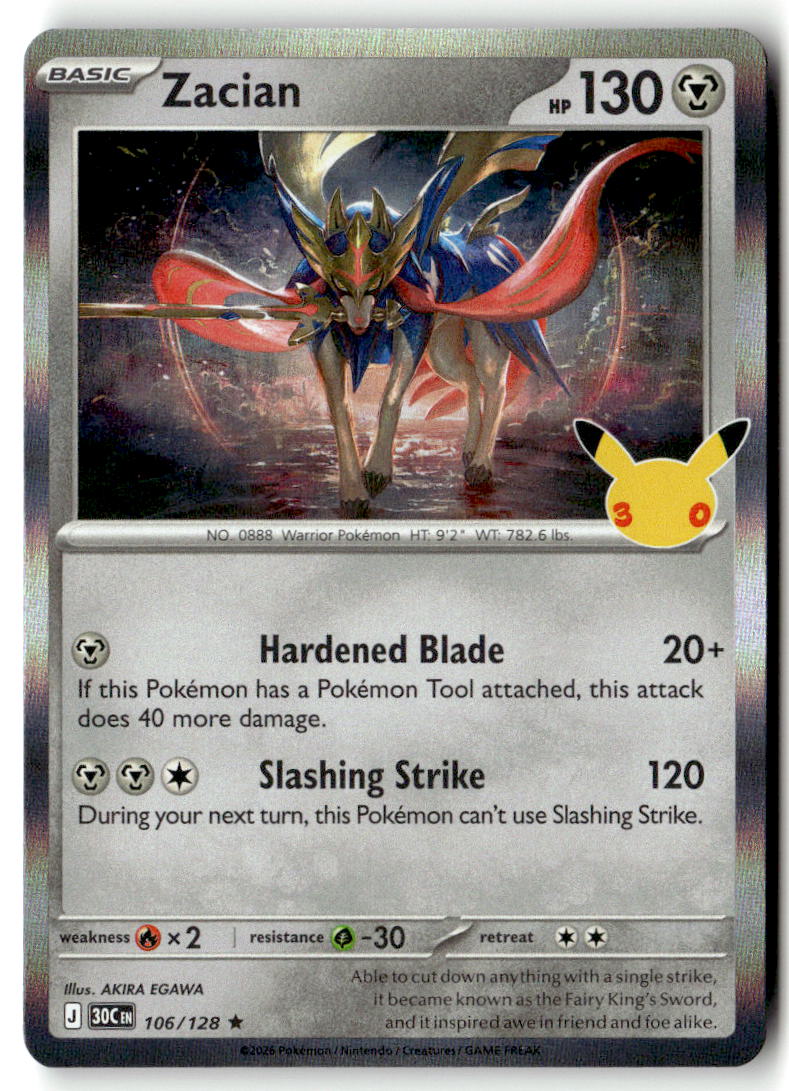Front of Zacian 106/128 from 30th Celebration